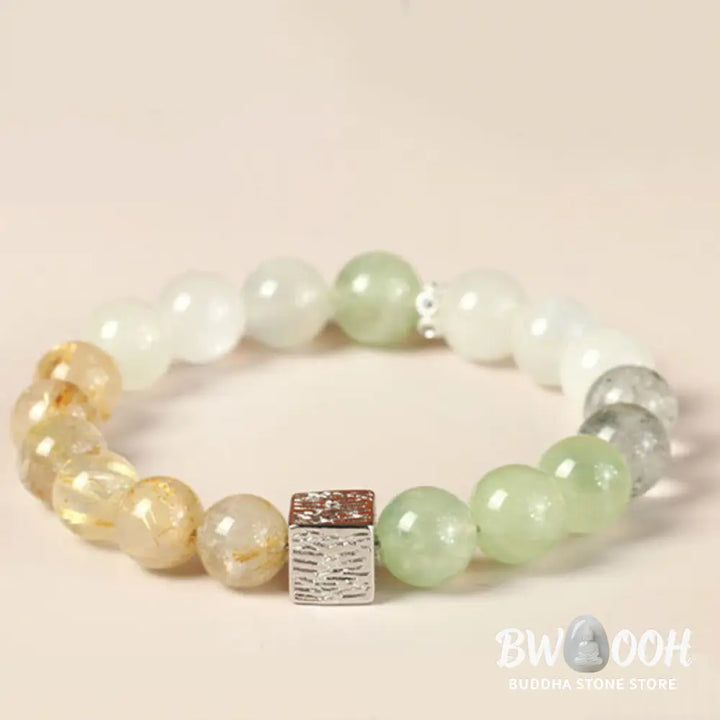 Buddha Stones Black Obsidian Black Rutilated Quartz Moonstone Cube Strength Bracelet - BWOOOH - Bracelet