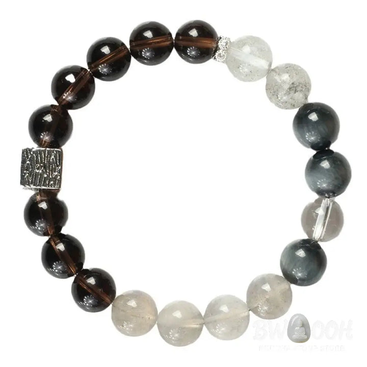 Buddha Stones Black Obsidian Black Rutilated Quartz Moonstone Cube Strength Bracelet - BWOOOH - Bracelet