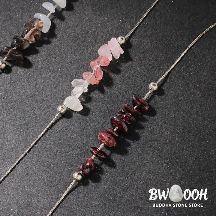 Buddha Stones Black Obsidian Smoky Quartz Garnet Aquamarine Strawberry Quartz Pink Crystal Strength Necklace Pendant