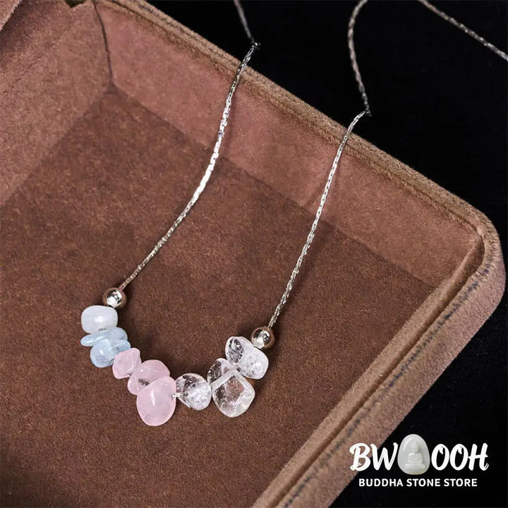 Buddha Stones Black Obsidian Smoky Quartz Garnet Aquamarine Strawberry Quartz Pink Crystal Strength Necklace Pendant