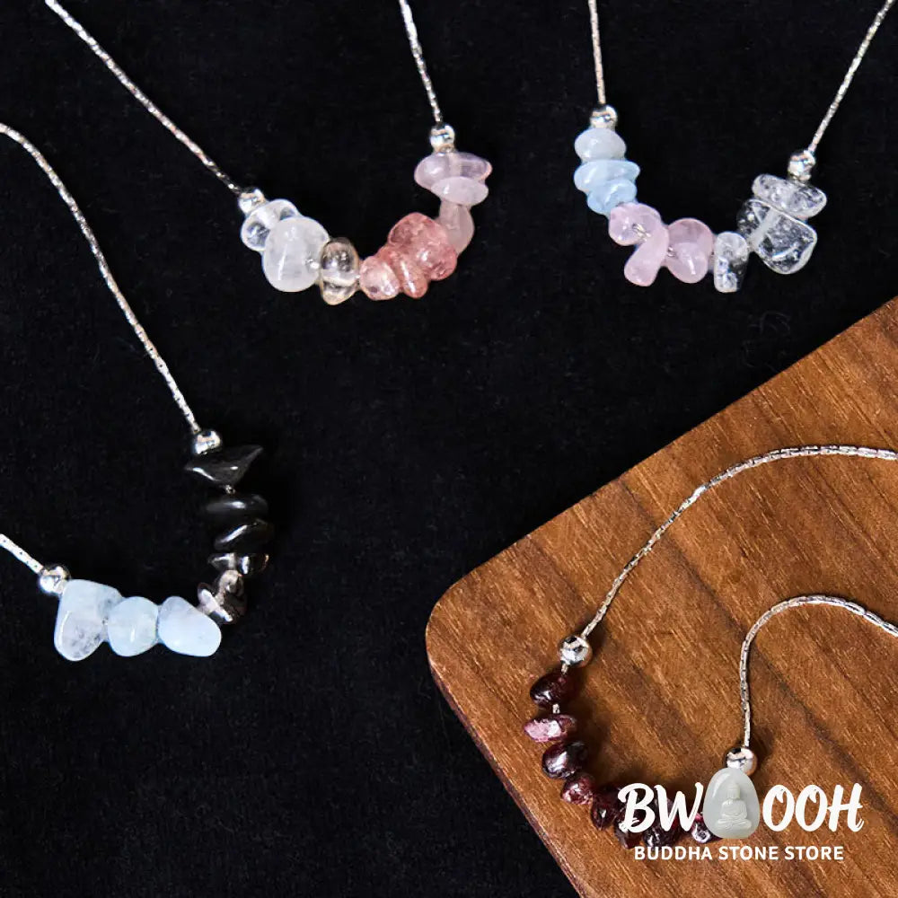 Buddha Stones Black Obsidian Smoky Quartz Garnet Aquamarine Strawberry Quartz Pink Crystal Strength Necklace Pendant