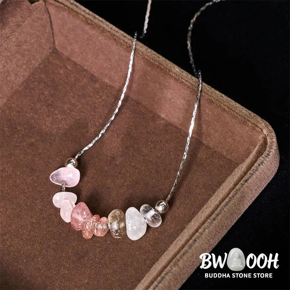 Buddha Stones Black Obsidian Smoky Quartz Garnet Aquamarine Strawberry Quartz Pink Crystal Strength Necklace Pendant