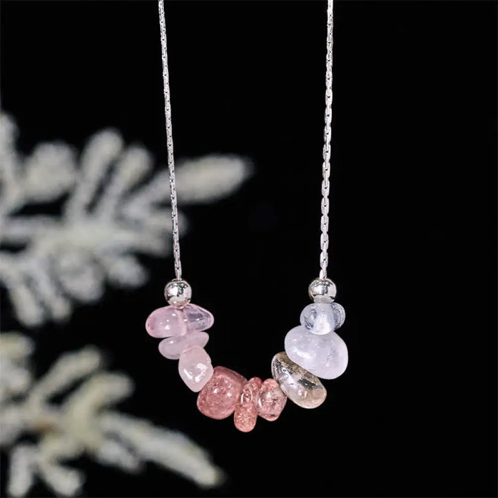 Buddha Stones Black Obsidian Smoky Quartz Garnet Aquamarine Strawberry Quartz Pink Crystal Strength Necklace Pendant