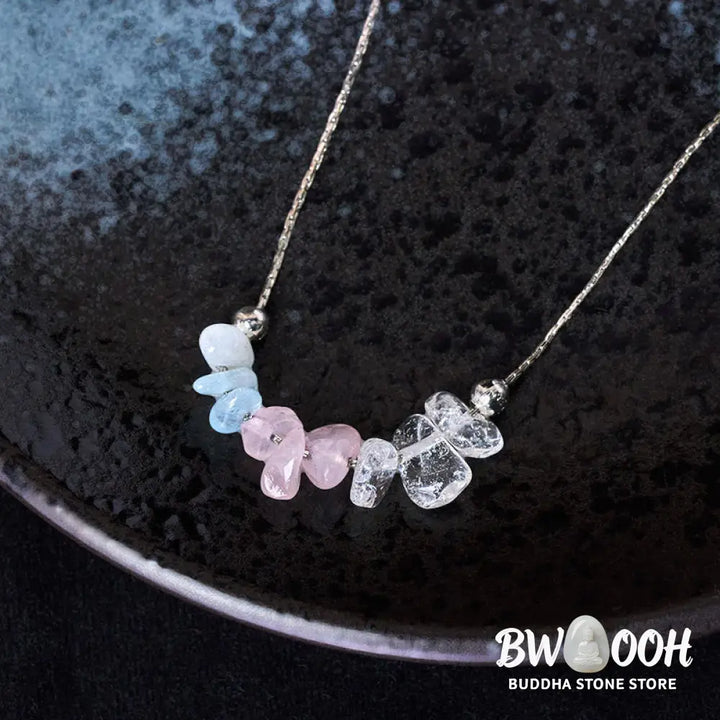 Buddha Stones Black Obsidian Smoky Quartz Garnet Aquamarine Strawberry Quartz Pink Crystal Strength Necklace Pendant