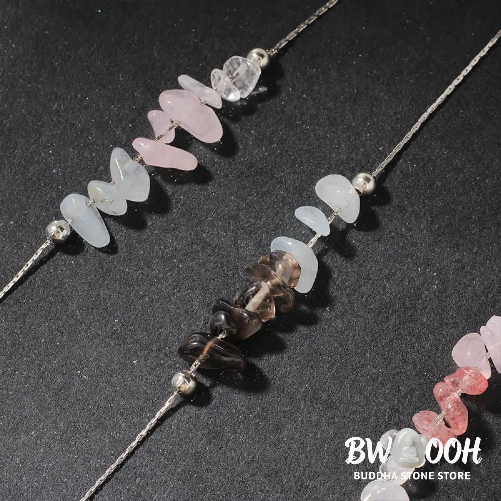 Buddha Stones Black Obsidian Smoky Quartz Garnet Aquamarine Strawberry Quartz Pink Crystal Strength Necklace Pendant