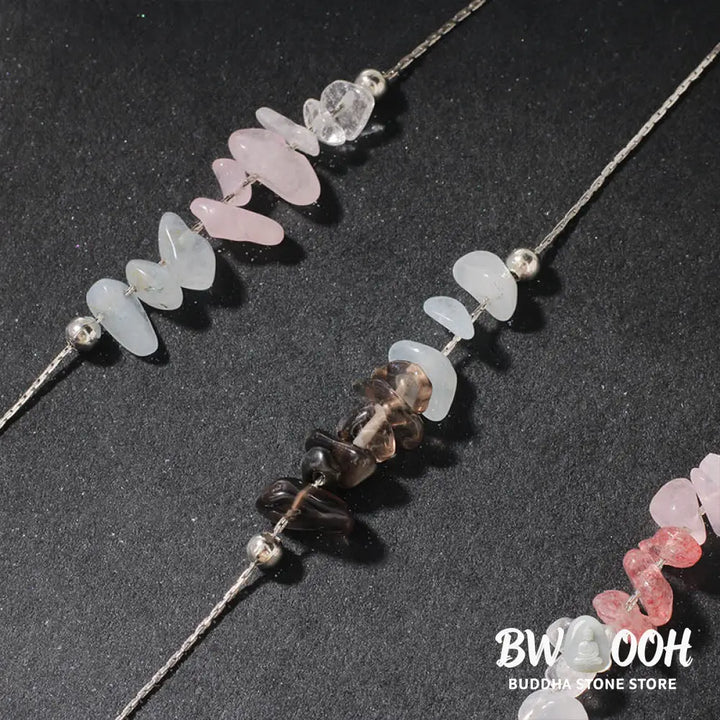 Buddha Stones Black Obsidian Smoky Quartz Garnet Aquamarine Strawberry Quartz Pink Crystal Strength Necklace Pendant