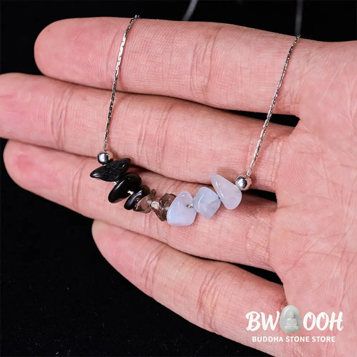 Buddha Stones Black Obsidian Smoky Quartz Garnet Aquamarine Strawberry Quartz Pink Crystal Strength Necklace Pendant