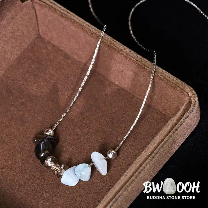 Buddha Stones Black Obsidian Smoky Quartz Garnet Aquamarine Strawberry Quartz Pink Crystal Strength Necklace Pendant
