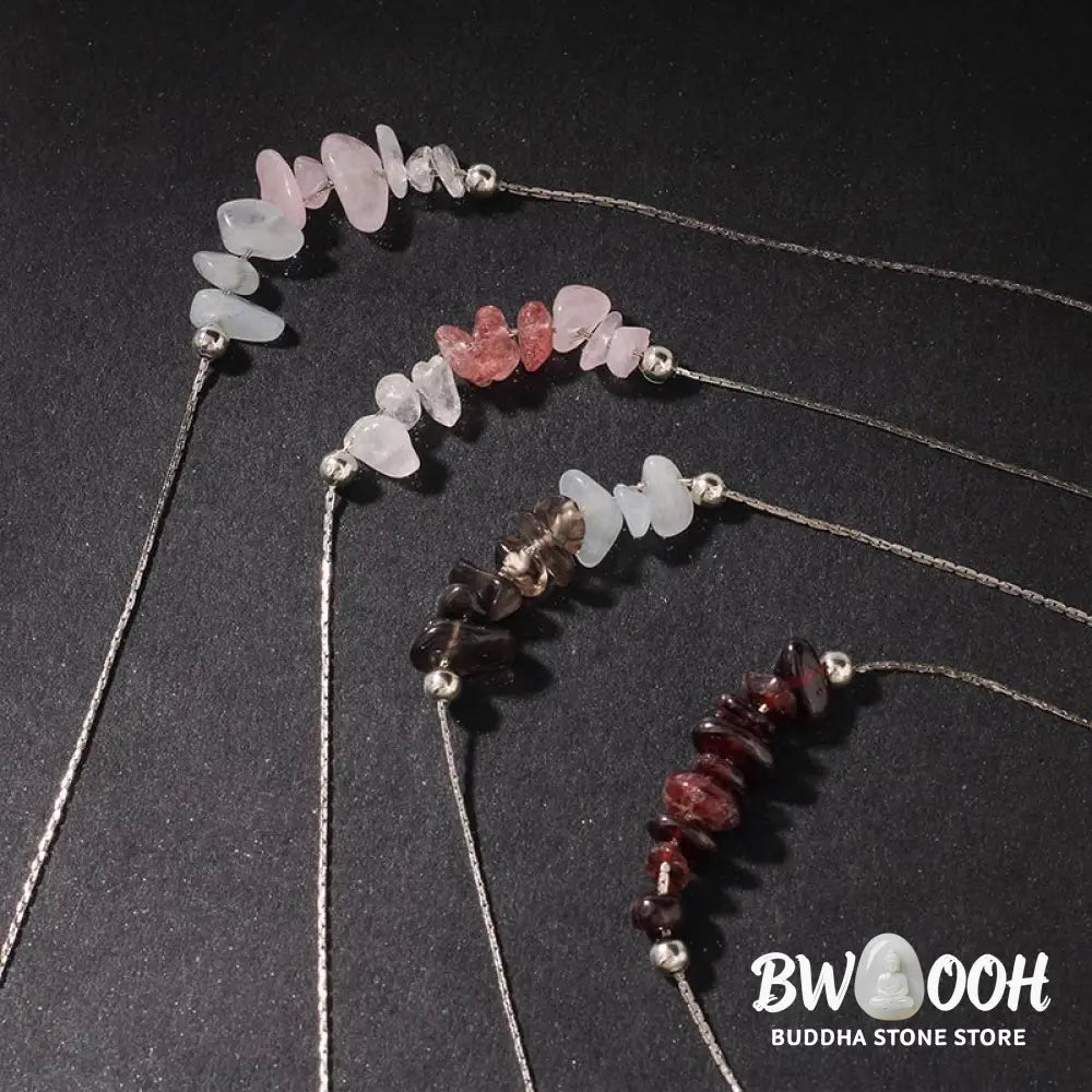 Buddha Stones Black Obsidian Smoky Quartz Garnet Aquamarine Strawberry Quartz Pink Crystal Strength Necklace Pendant