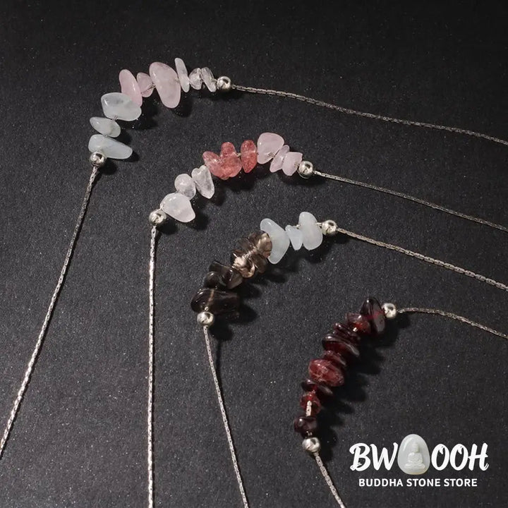 Buddha Stones Black Obsidian Smoky Quartz Garnet Aquamarine Strawberry Quartz Pink Crystal Strength Necklace Pendant