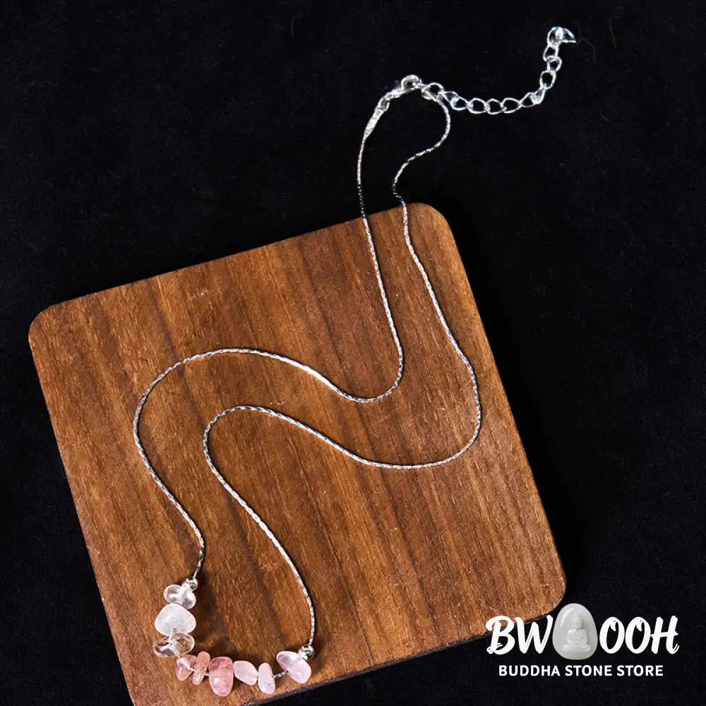 Buddha Stones Black Obsidian Smoky Quartz Garnet Aquamarine Strawberry Quartz Pink Crystal Strength Necklace Pendant