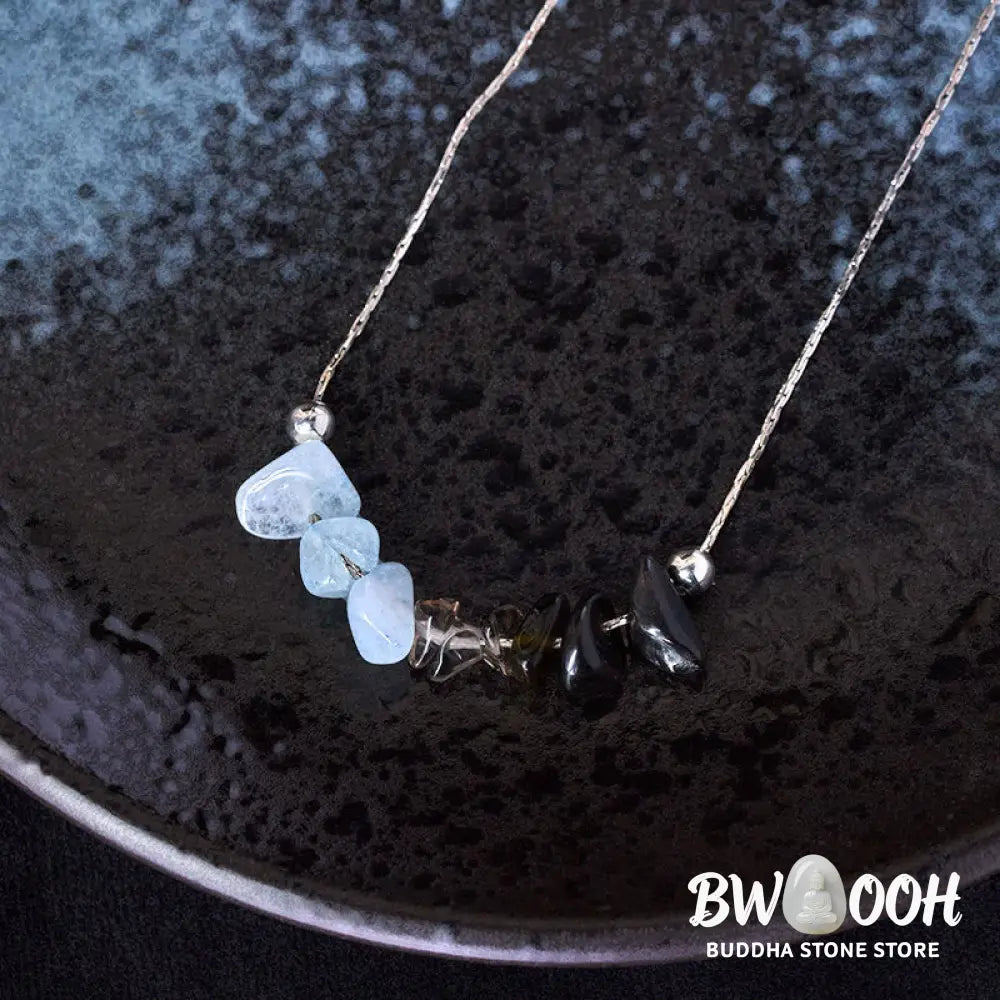 Buddha Stones Black Obsidian Smoky Quartz Garnet Aquamarine Strawberry Quartz Pink Crystal Strength Necklace Pendant