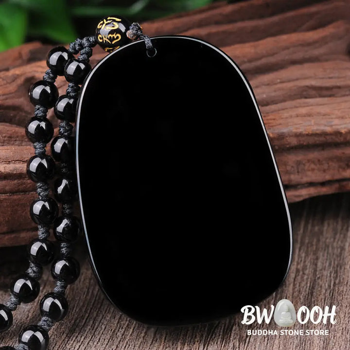 BWOOOH Black Obsidian Stone Dragon Fulfilment Pendant Necklace, a unisex, hand-carved natural black obsidian dragon (51x33x9mm) worn as a powerful energy shield, grounding the root chakra and attracting positive Feng Shui energy. - View 5