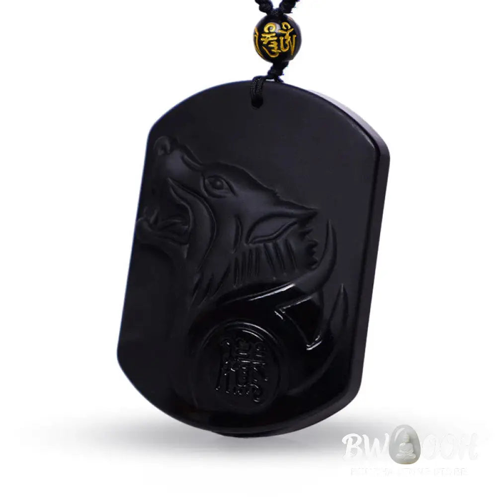 BWOOOH Black Obsidian Stone Wolf Purification Pendant Necklace, featuring a 50x40x13mm sleek wolf head, symbolizing strength, cleansing, and grounding energy. - View 3