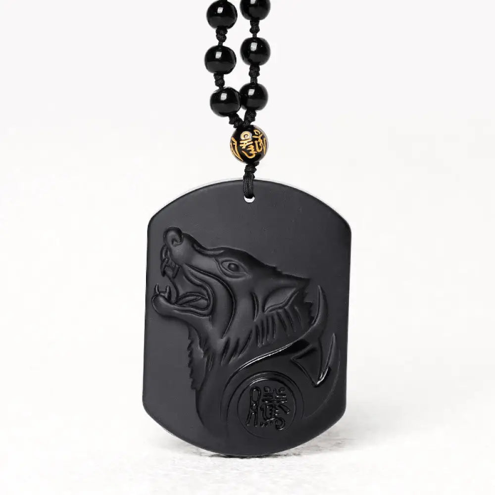 BWOOOH Black Obsidian Stone Wolf Purification Pendant Necklace, featuring a 50x40x13mm sleek wolf head, symbolizing strength, cleansing, and grounding energy.