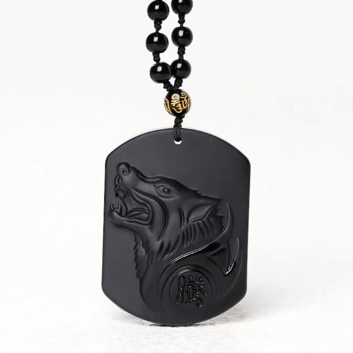 BWOOOH Black Obsidian Stone Wolf Purification Pendant Necklace, featuring a 50x40x13mm sleek wolf head, symbolizing strength, cleansing, and grounding energy.