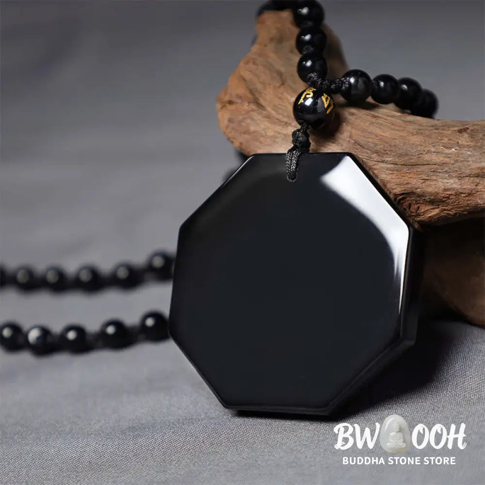BWOOOH Black Obsidian Yin Yang Pendant Necklace (48x48mm). Natural carved obsidian on silver chain, symbolizing balance, harmony, and energetic protection. - View 7