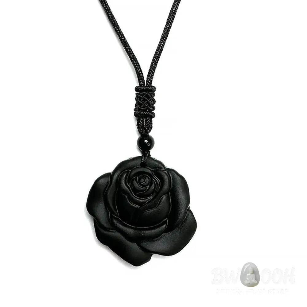 Buddha Stones Black Obsidian String Black Rose Purification Necklace Pendant - BWOOOH - Black Obsidian Black Rose