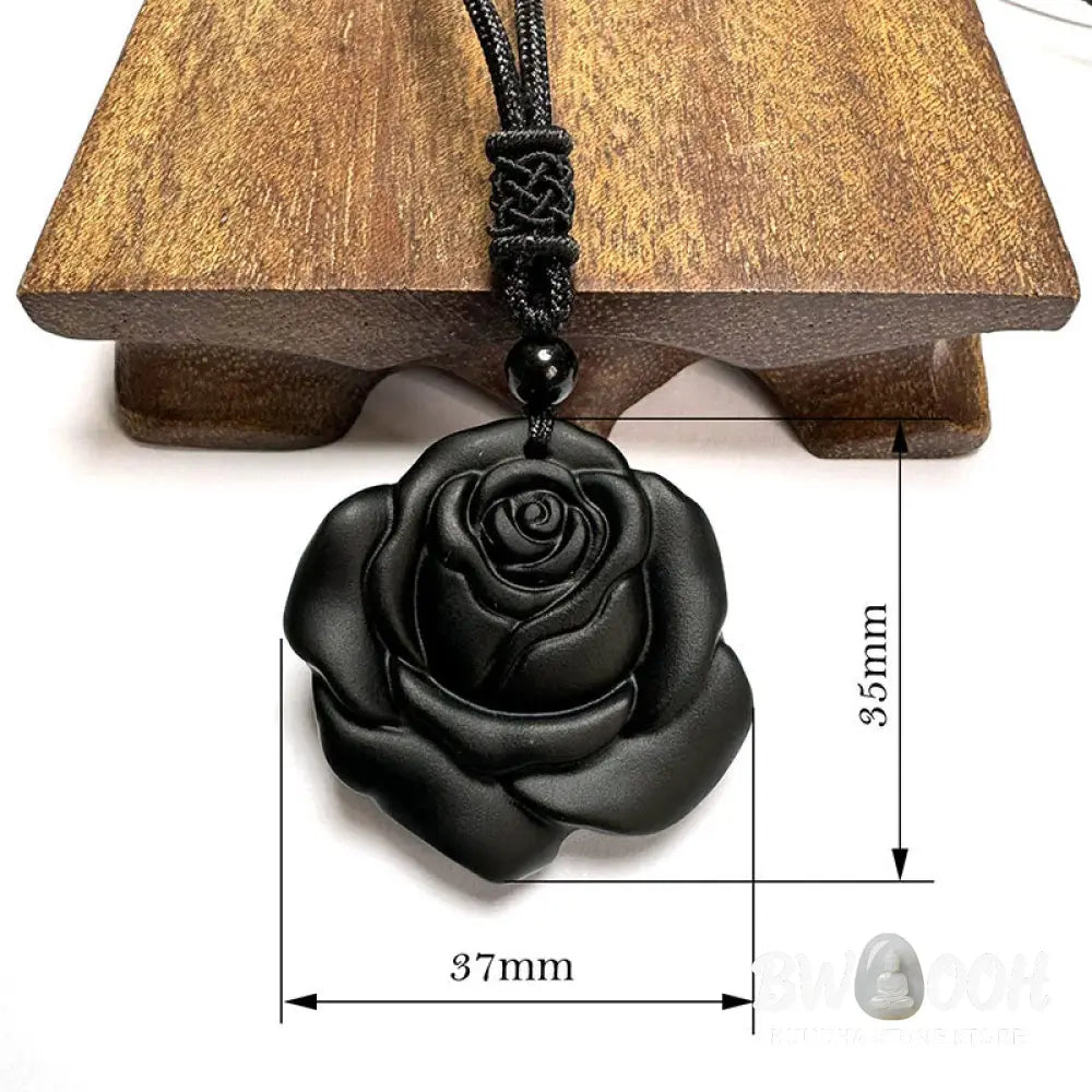 Buddha Stones Black Obsidian String Black Rose Purification Necklace Pendant - BWOOOH - Black Obsidian Black Rose
