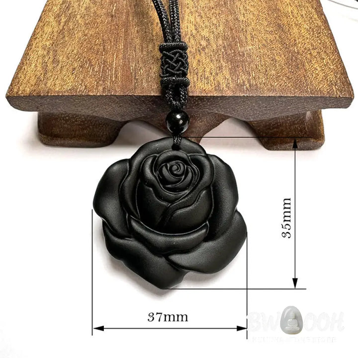 Buddha Stones Black Obsidian String Black Rose Purification Necklace Pendant - BWOOOH - Black Obsidian Black Rose