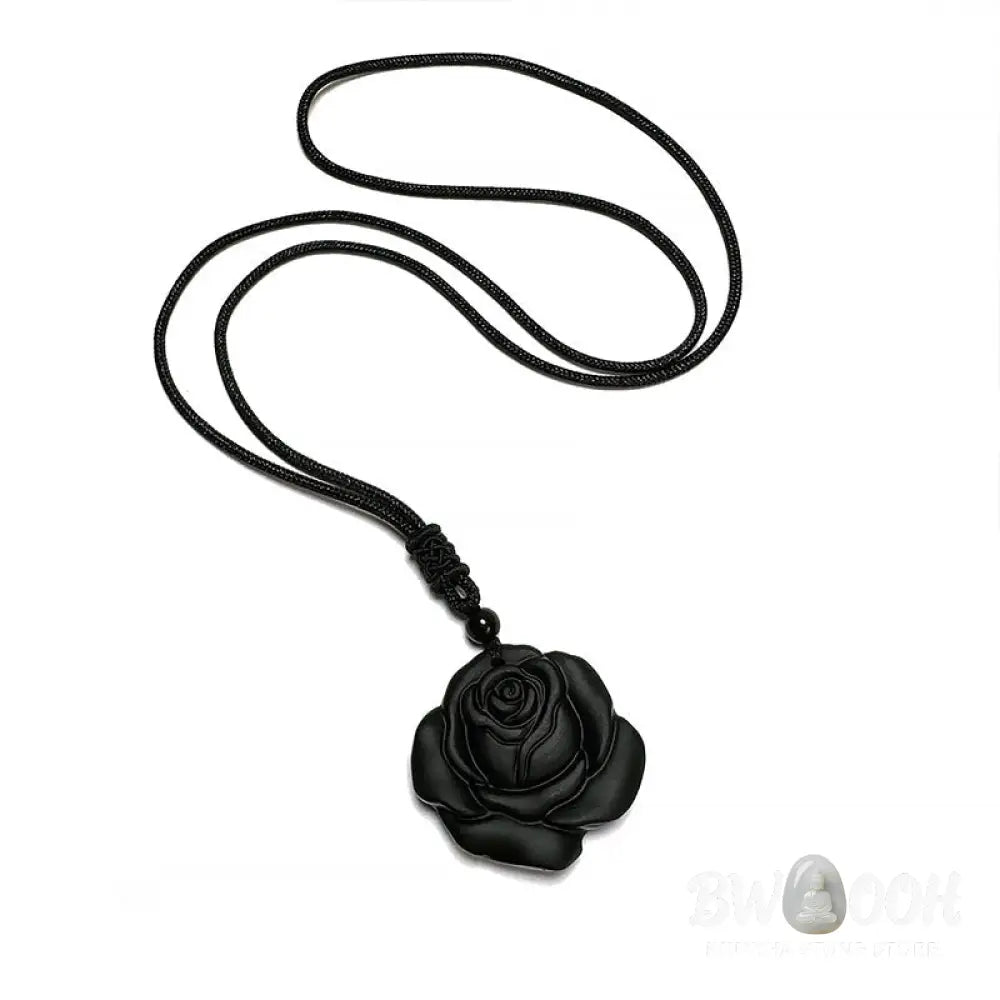 Buddha Stones Black Obsidian String Black Rose Purification Necklace Pendant - BWOOOH - Black Obsidian Black Rose