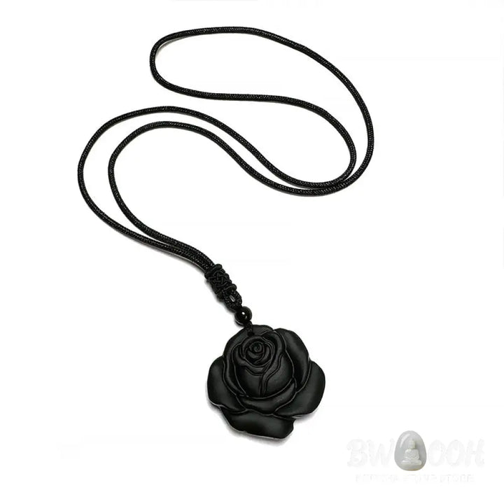 Buddha Stones Black Obsidian String Black Rose Purification Necklace Pendant - BWOOOH - Black Obsidian Black Rose