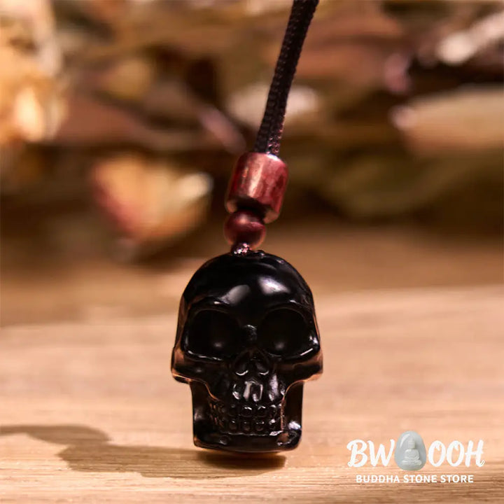 Buddha Stones Black Obsidian String Skeleton Fulfilment Necklace Pendant - BWOOOH - Black Obsidian Skeleton - Necklaces