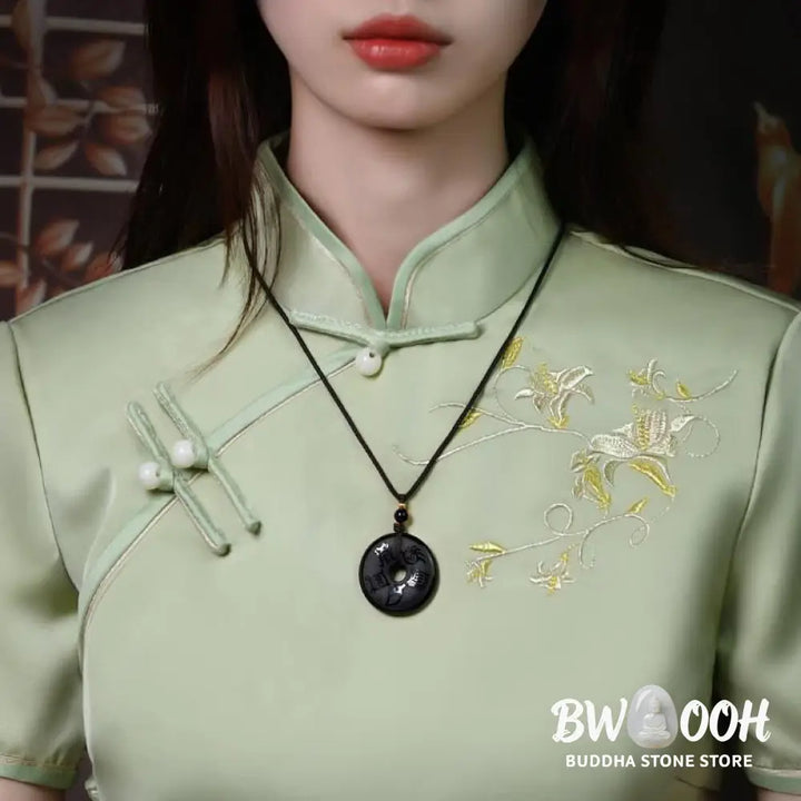 Buddha Stones Black Obsidian Taoism Five Sacred Mountains Carved Strength Peace Buckle Necklace Pendant Key Chain Phone
