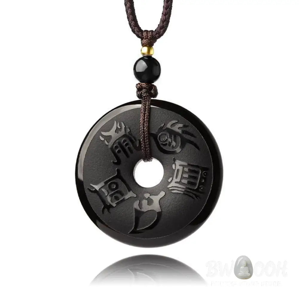 Buddha Stones Black Obsidian Taoism Five Sacred Mountains Carved Strength Peace Buckle Necklace Pendant Key Chain Phone