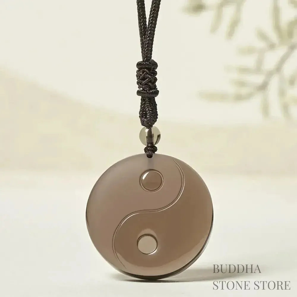 BWOOOH Black Obsidian Taoist Five Sacred Mountains Nine-Character Mantra carved Yin Yang purification necklace pendant, detailed spiritual energy protection jewelry. - View 15