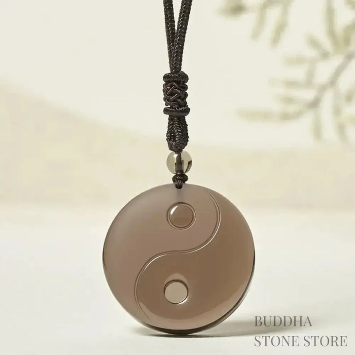BWOOOH Black Obsidian Taoist Five Sacred Mountains Nine-Character Mantra carved Yin Yang purification necklace pendant, detailed spiritual energy protection jewelry. - View 15