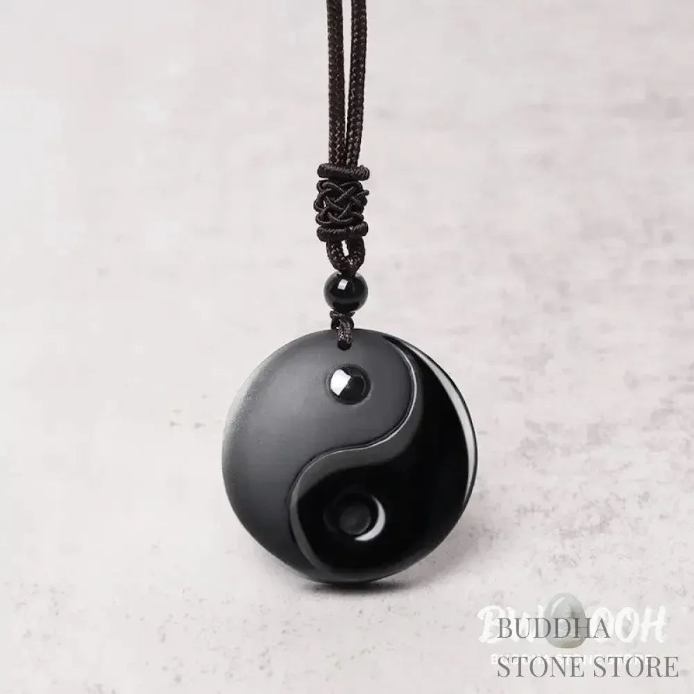 BWOOOH Black Obsidian Taoist Five Sacred Mountains Nine-Character Mantra carved Yin Yang purification necklace pendant, detailed spiritual energy protection jewelry. - View 7
