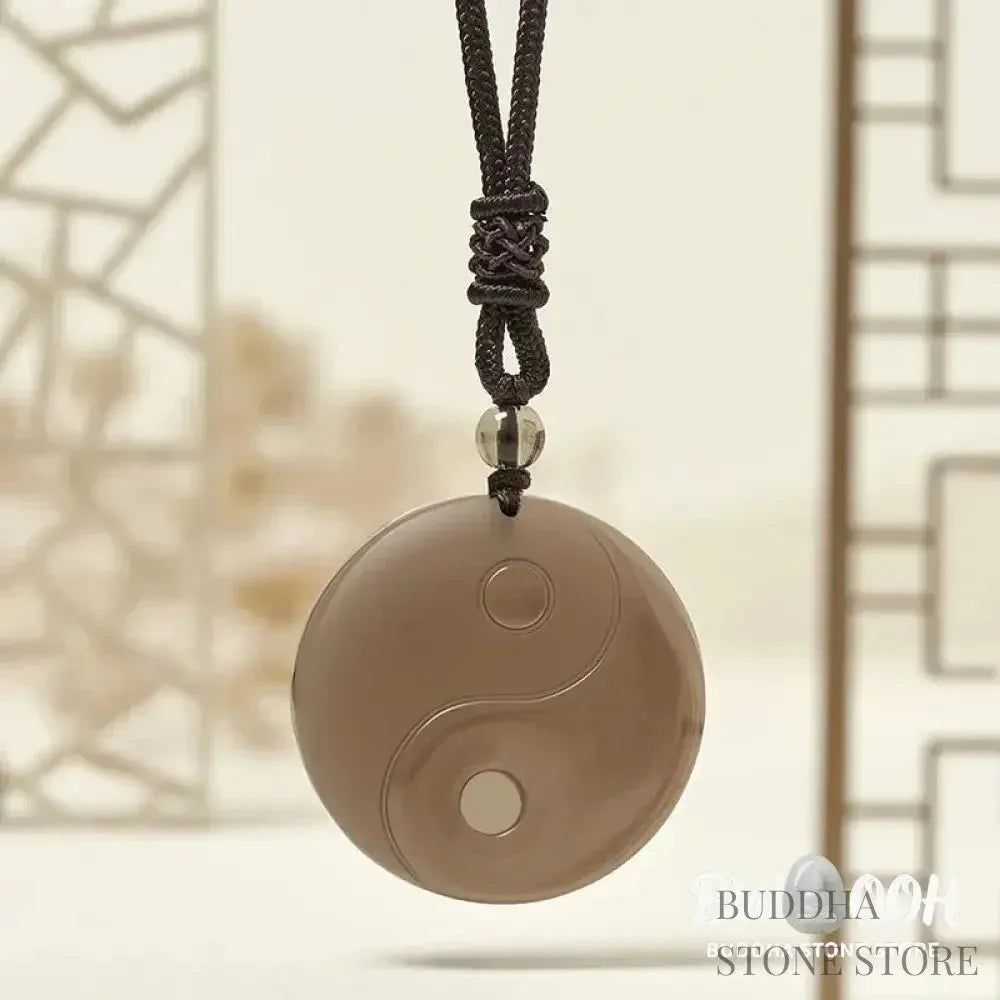 BWOOOH Black Obsidian Taoist Five Sacred Mountains Nine-Character Mantra carved Yin Yang purification necklace pendant, detailed spiritual energy protection jewelry. - View 16