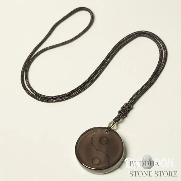 BWOOOH Black Obsidian Taoist Five Sacred Mountains Nine-Character Mantra carved Yin Yang purification necklace pendant, detailed spiritual energy protection jewelry. - View 21