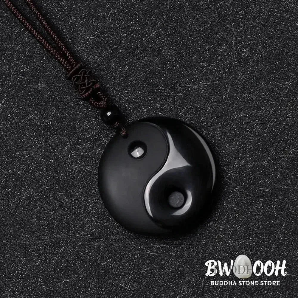 BWOOOH Black Obsidian Taoist Five Sacred Mountains Nine-Character Mantra carved Yin Yang purification necklace pendant, detailed spiritual energy protection jewelry. - View 4