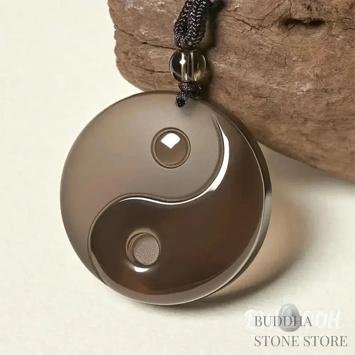 BWOOOH Black Obsidian Taoist Five Sacred Mountains Nine-Character Mantra carved Yin Yang purification necklace pendant, detailed spiritual energy protection jewelry. - View 19
