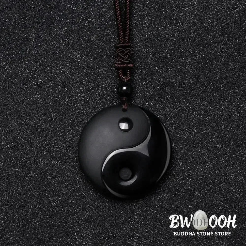 BWOOOH Black Obsidian Taoist Five Sacred Mountains Nine-Character Mantra carved Yin Yang purification necklace pendant, detailed spiritual energy protection jewelry. - View 5