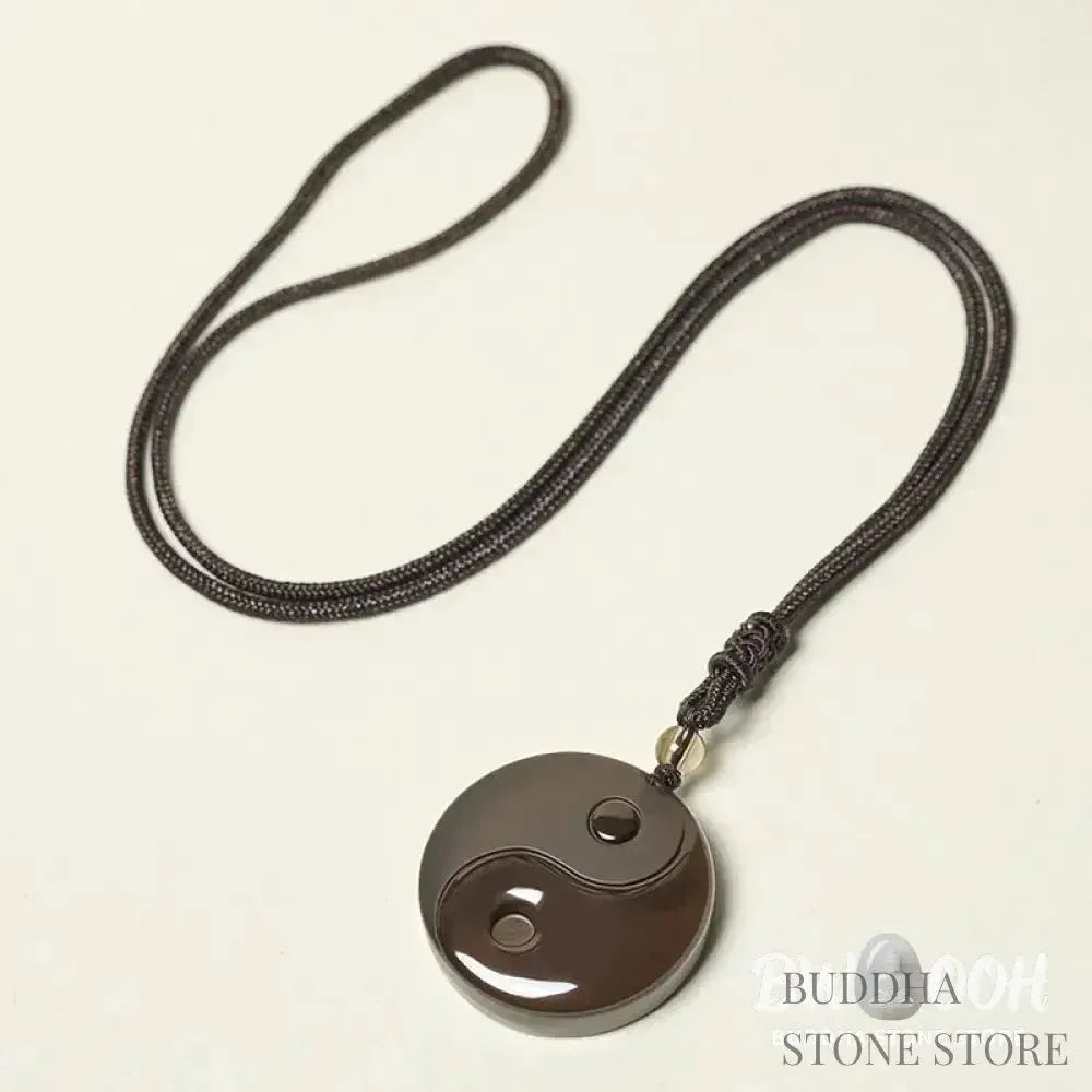 BWOOOH Black Obsidian Taoist Five Sacred Mountains Nine-Character Mantra carved Yin Yang purification necklace pendant, detailed spiritual energy protection jewelry. - View 20
