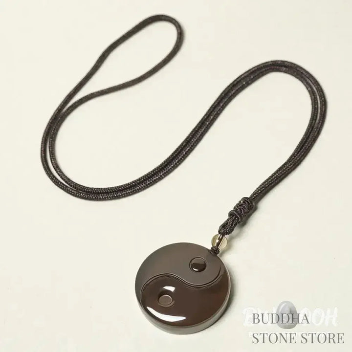 BWOOOH Black Obsidian Taoist Five Sacred Mountains Nine-Character Mantra carved Yin Yang purification necklace pendant, detailed spiritual energy protection jewelry. - View 20