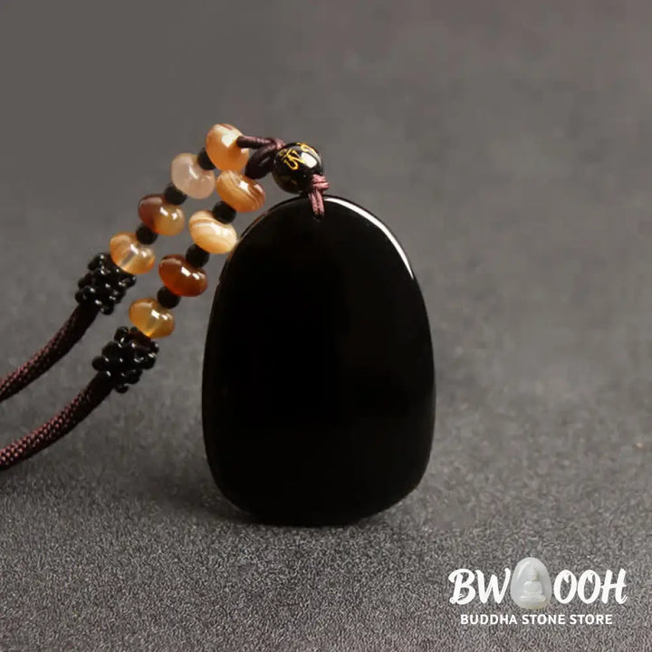 Buddha Stones Black Obsidian Tiger Eye Dragon Phoenix Protection Beaded Necklace Pendant - BWOOOH - Necklaces &amp; Pendants