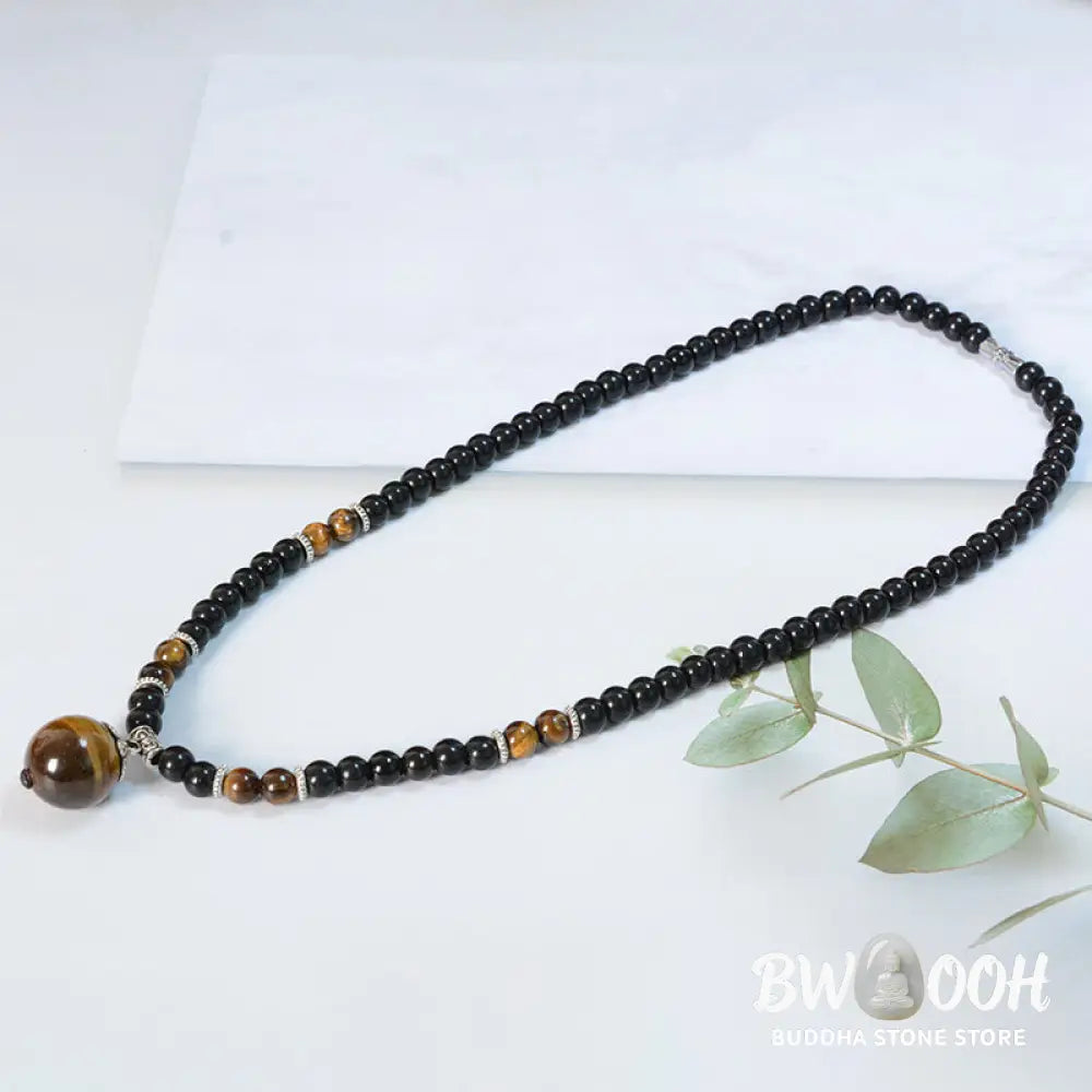 Buddha Stones Black Obsidian Tiger Eye Strengthen Necklace Pendant - BWOOOH - Black Obsidian Tiger Eye - Necklaces &amp;