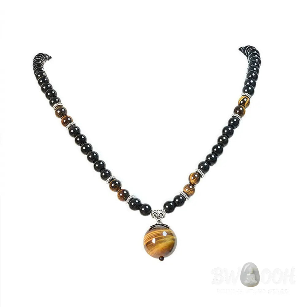 Buddha Stones Black Obsidian Tiger Eye Strengthen Necklace Pendant - BWOOOH - Black Obsidian Tiger Eye - Necklaces &amp;