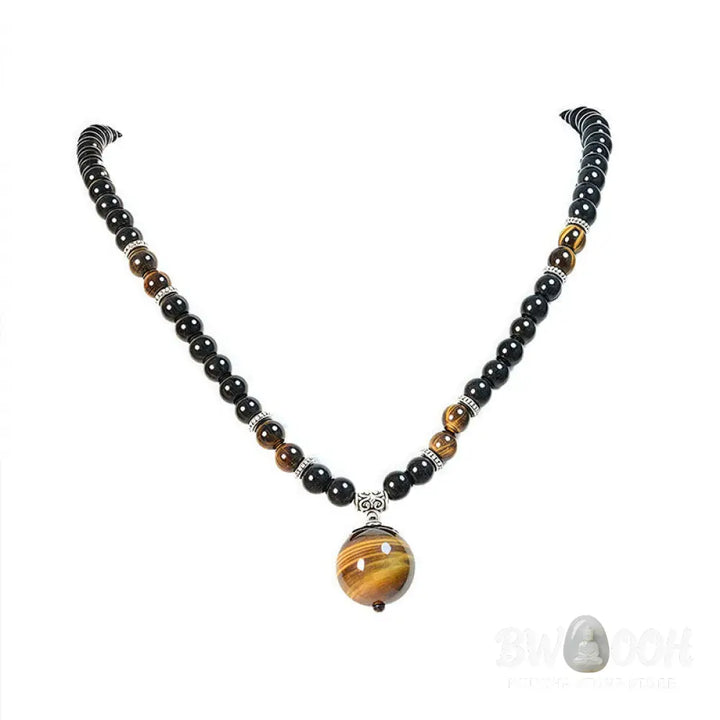 Buddha Stones Black Obsidian Tiger Eye Strengthen Necklace Pendant - BWOOOH - Black Obsidian Tiger Eye - Necklaces &amp;