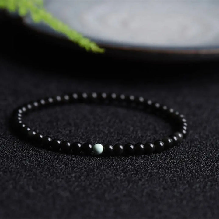 Buddha Stones Black Obsidian Turquoise Strength Fulfilment Bracelet - Black Obsidian Turquoise(Wrist