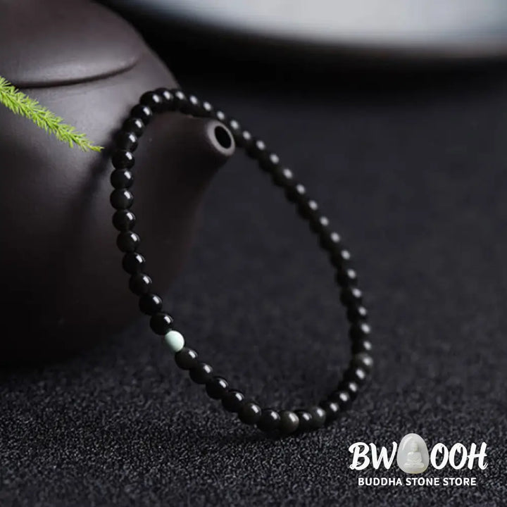 Buddha Stones Black Obsidian Turquoise Strength Fulfilment Bracelet - Black Obsidian Turquoise(Wrist
