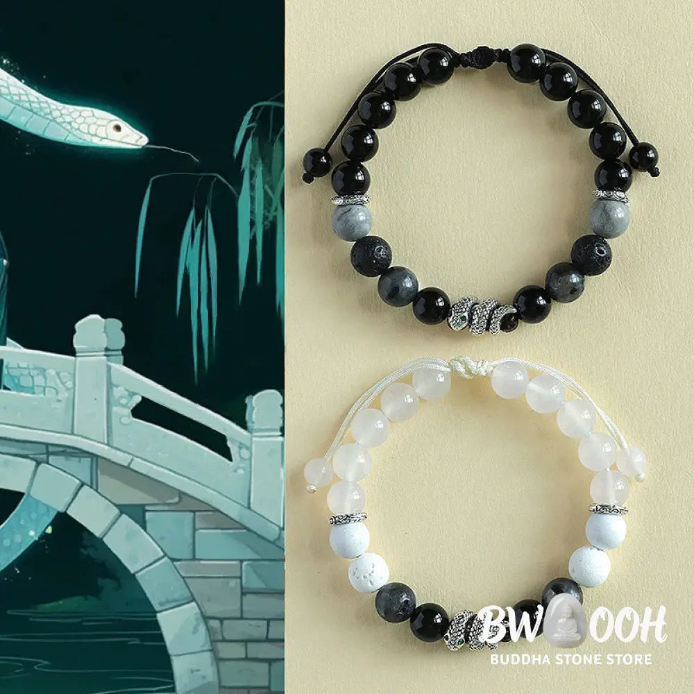 Buddha Stones Black Onyx Black Glitter Stone White Agate White Turquoise Year Of The Snake Protection Bracelet - BWOOOH