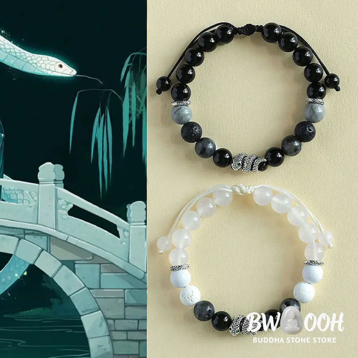Buddha Stones Black Onyx Black Glitter Stone White Agate White Turquoise Year Of The Snake Protection Bracelet - BWOOOH