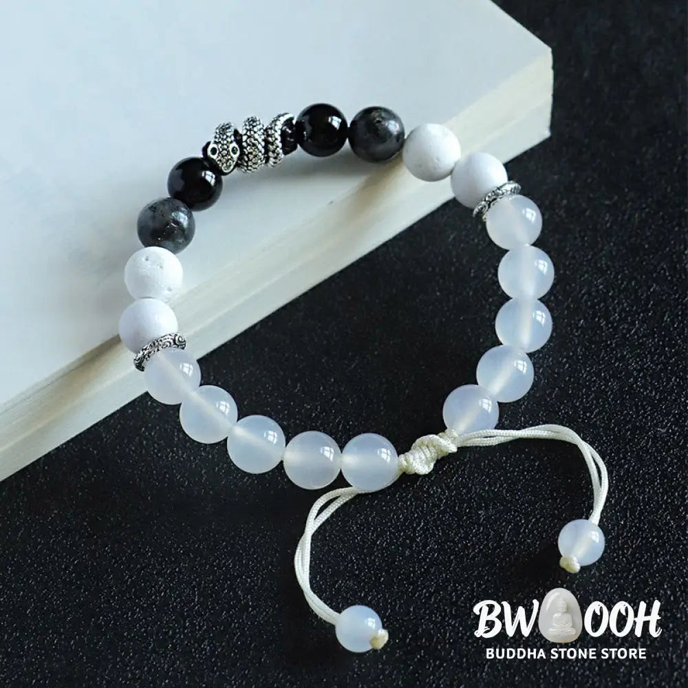 Buddha Stones Black Onyx Black Glitter Stone White Agate White Turquoise Year Of The Snake Protection Bracelet - BWOOOH