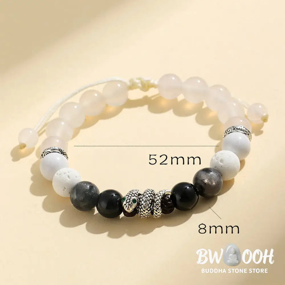 Buddha Stones Black Onyx Black Glitter Stone White Agate White Turquoise Year Of The Snake Protection Bracelet - BWOOOH