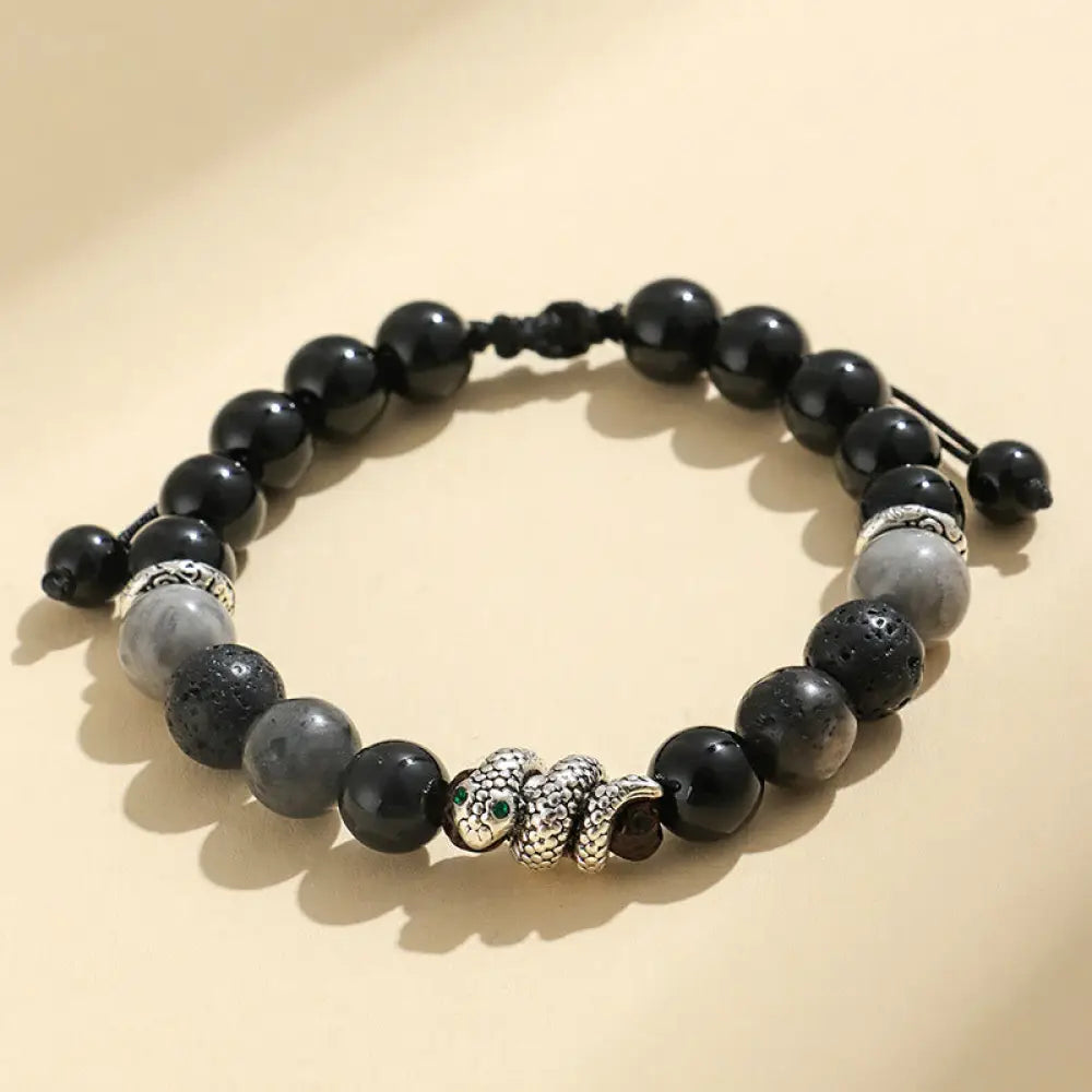 BWOOOH Black Onyx Black Glitter Stone White Agate White Turquoise Year Of The Snake Protection Bracelet - BWOOOH